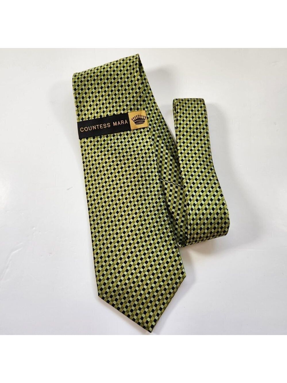 Countess Mara Silk Tie New Green & Black Patterned Men’s Necktie Classic Style